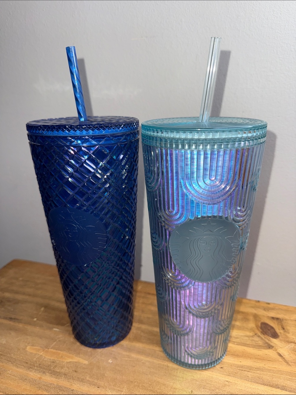 Starbucks Iridescent Blue & Teal Studded Cold Cup Duo NWT